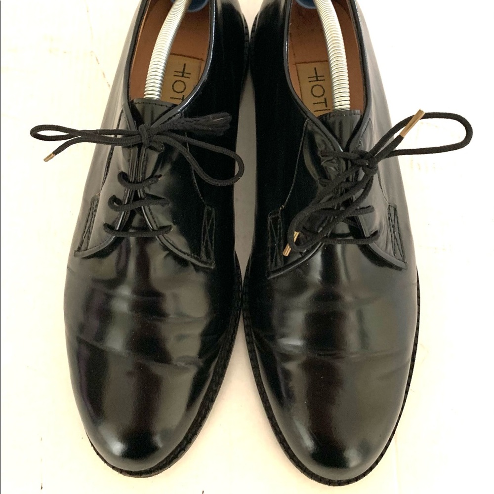 Shiny black Italian leather woman mocasines flat shoes with lace Eur 39 US 8-8.5 - Picture 2 of 8